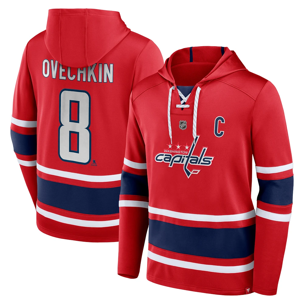 Chandail à capuche rouge lacets avec nom et numéro des Capitals de Washington Fanatics Alexander Ovechkin pour hommes