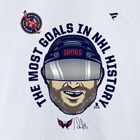 Men's Fanatics Alexander Ovechkin White Washington Capitals NHL All-Time Leading Goal Scorer GR8 Caricature Fleece Pullover Sweatshirt
