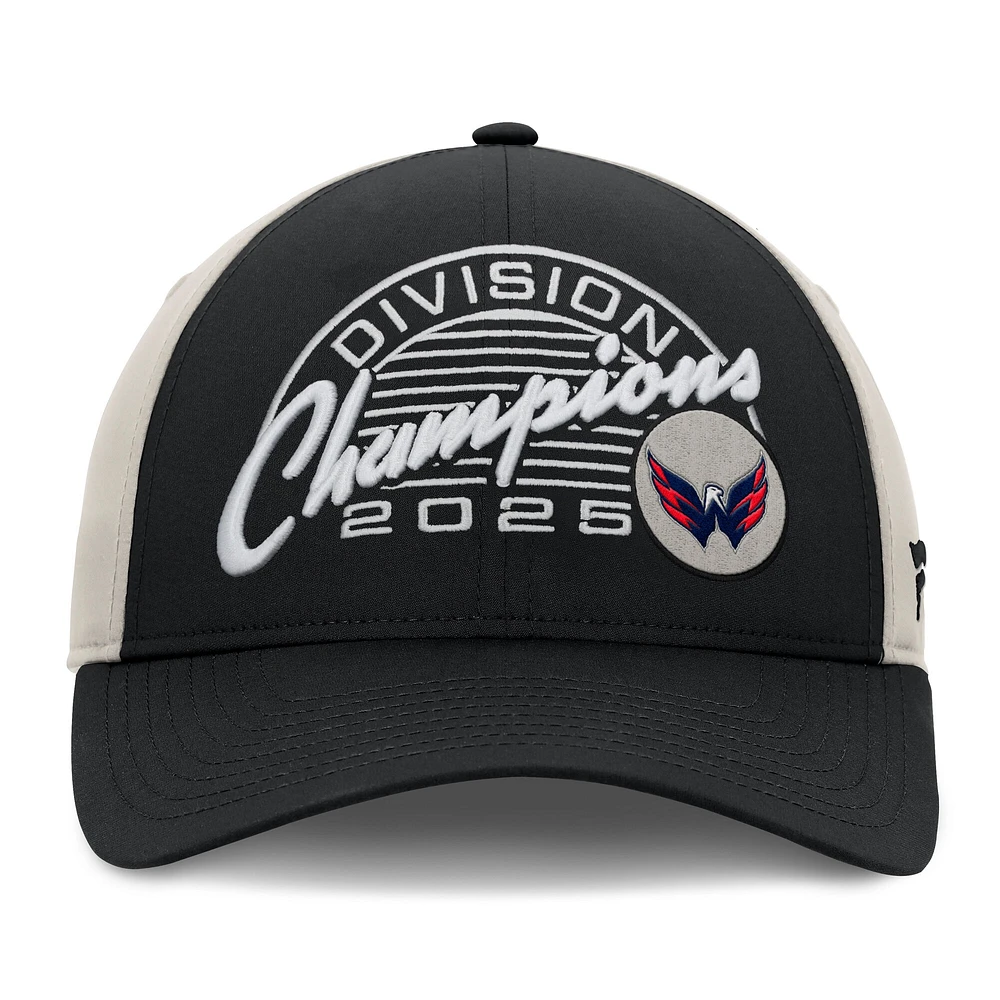 Men's Fanatics Black/Gray Washington Capitals 2025 Metropolitan Division Champions Locker Room Adjustable Hat