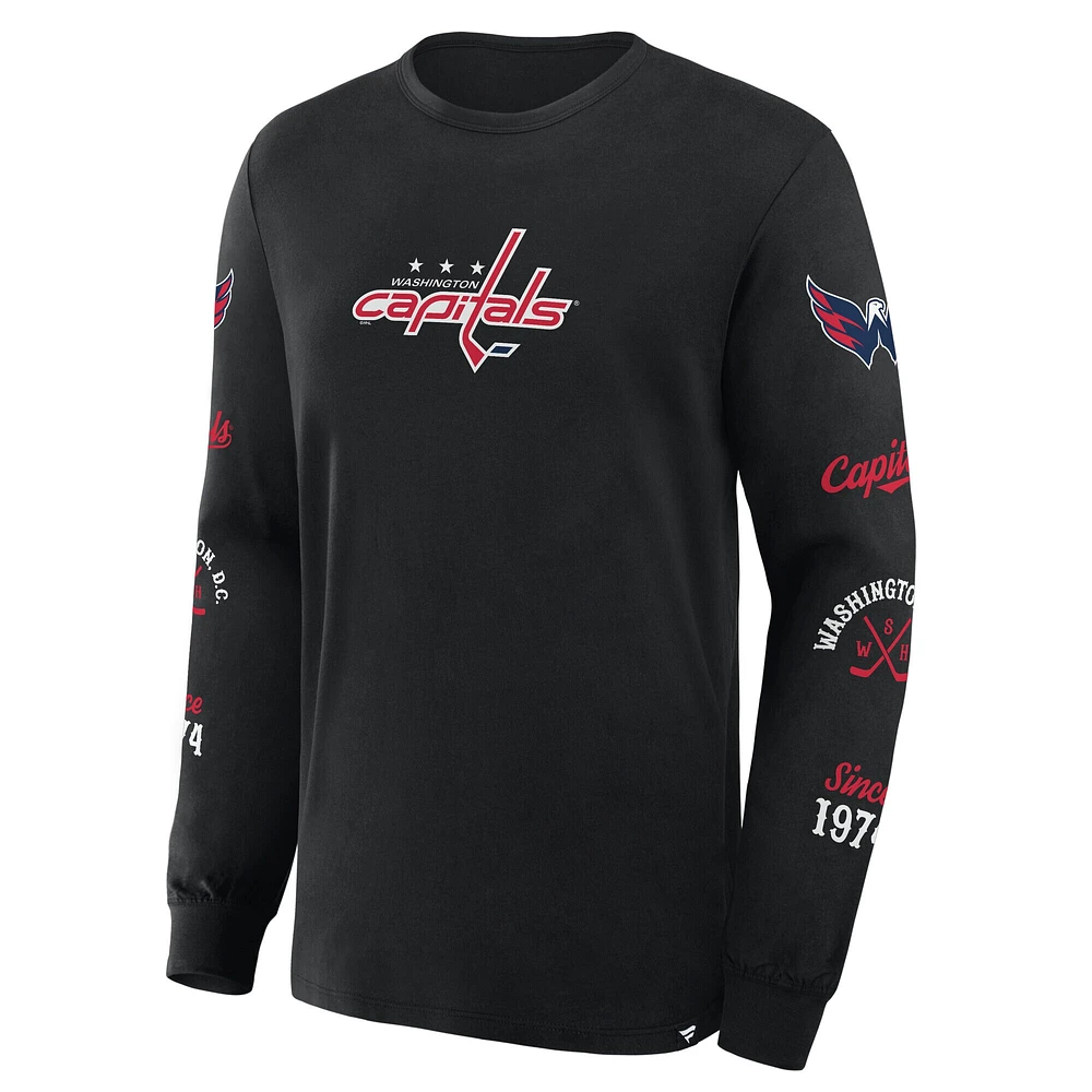 T-shirt à manches longues Fanatics pour homme, noir, Washington Capitals, avec logo Legacy