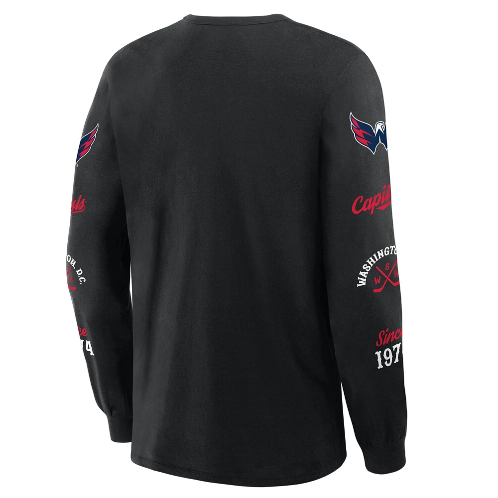 T-shirt à manches longues Fanatics pour homme, noir, Washington Capitals, avec logo Legacy