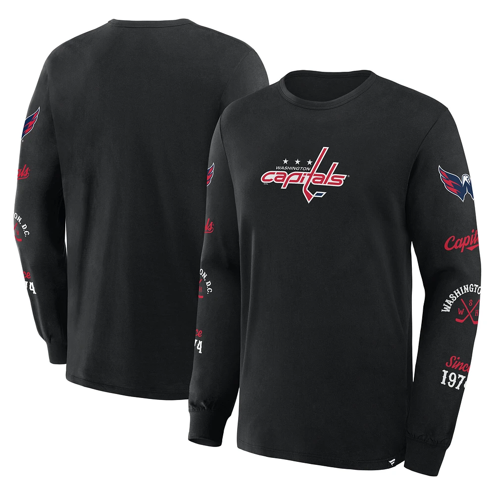 T-shirt à manches longues Fanatics pour homme, noir, Washington Capitals, avec logo Legacy