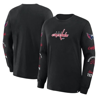 T-shirt à manches longues Fanatics pour homme, noir, Washington Capitals, avec logo Legacy