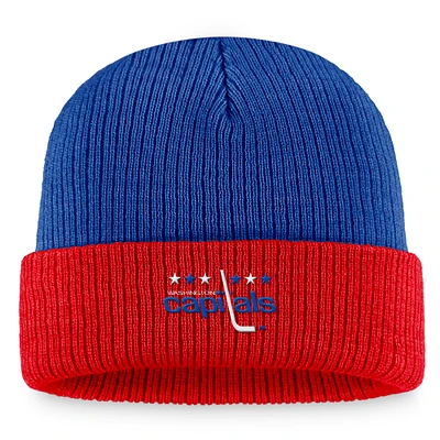 Bonnet en tricot à revers vintage Fanatics bleu/rouge Washington Capitals Heritage pour hommes