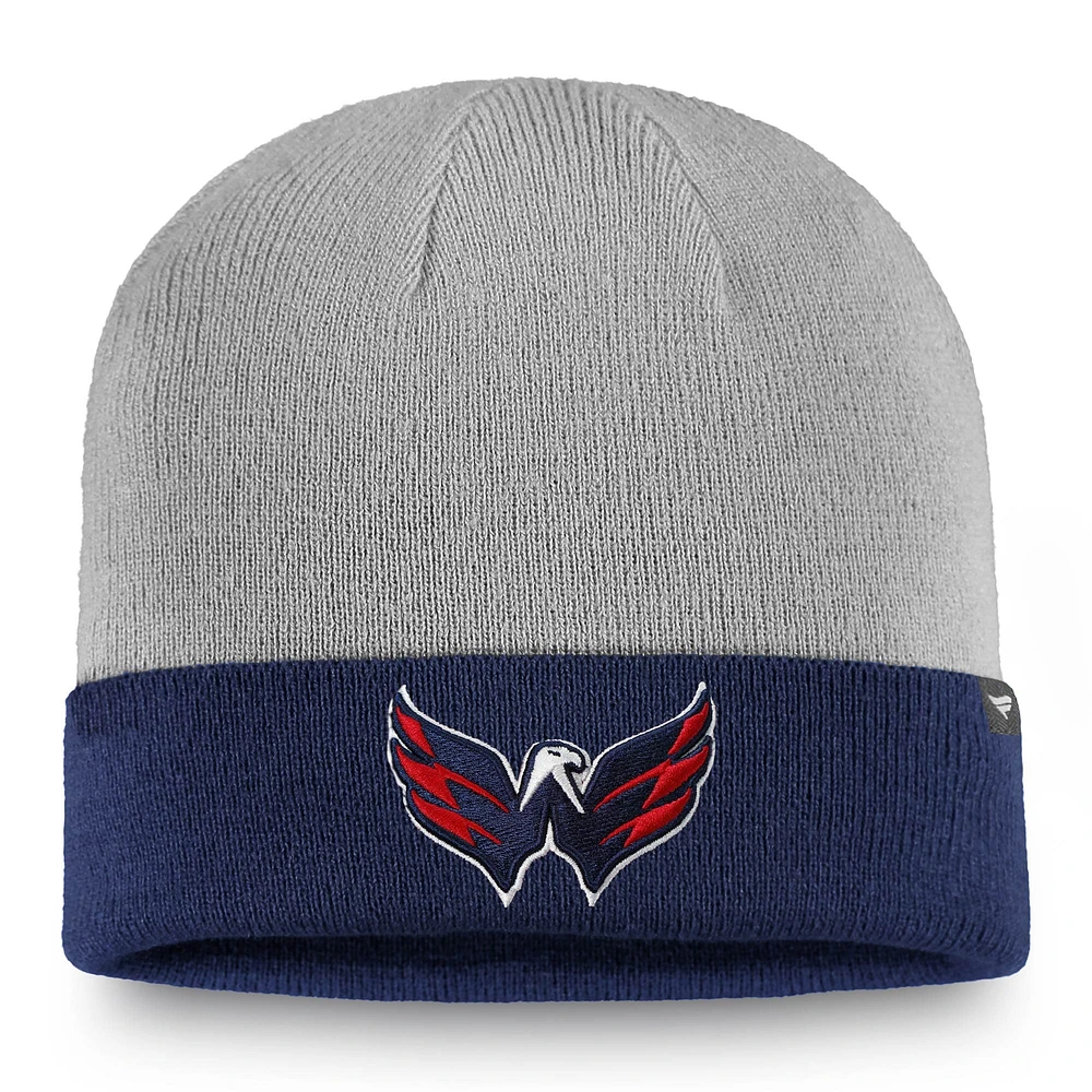 Bonnet en tricot à revers Washington Capitals Fanatics gris/bleu marine pour hommes