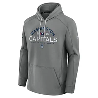 Men's Fanatics Gray Washington Capitals 2025 Stanley Cup Playoffs Authentic Pro Rink Fly Fleece Pullover Hoodie