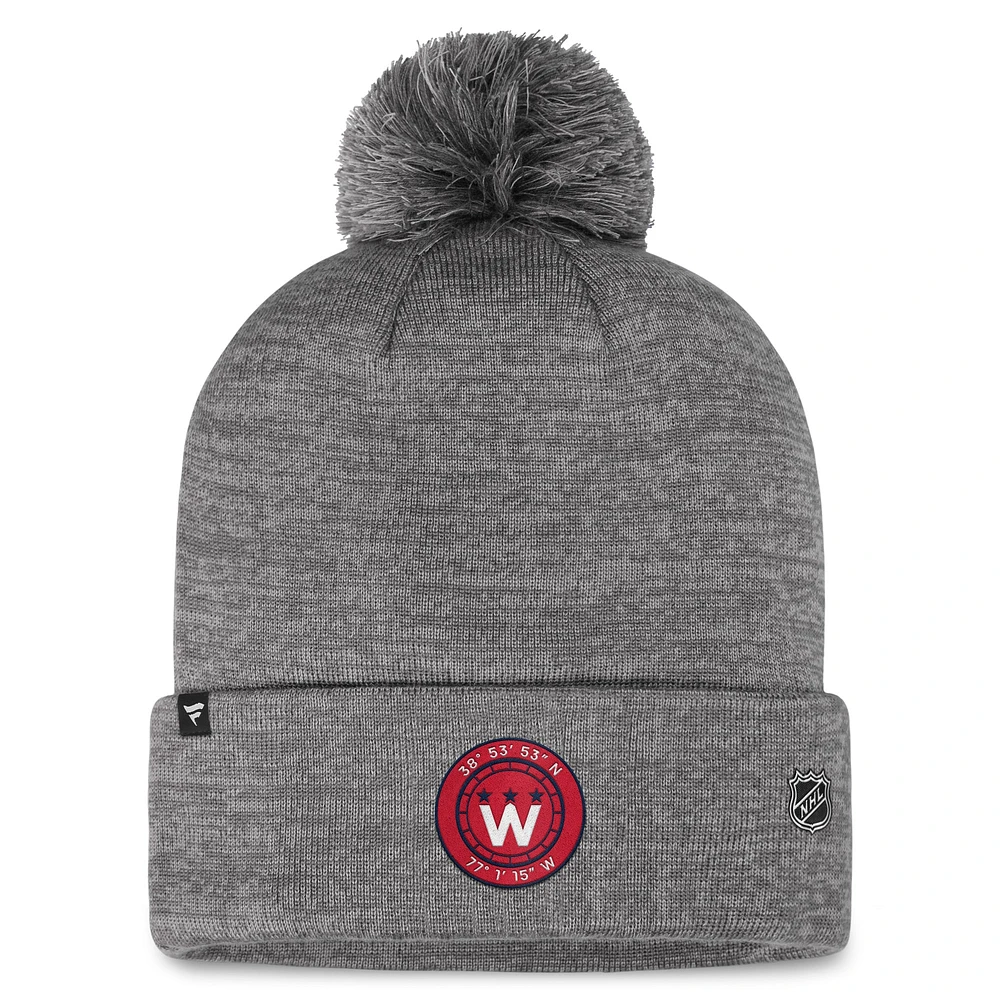 Bonnet en tricot à revers authentique Pro Home Fanatics gris Washington Capitals pour hommes avec pompon