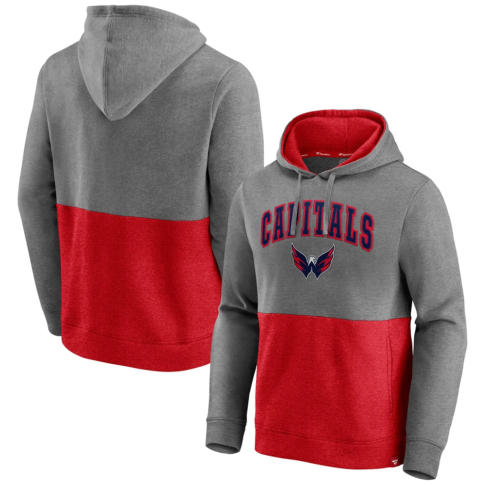 Men's Fanatics Heather Gray/Heather Red Washington Capitals Block Party Signature Pullover Hoodie