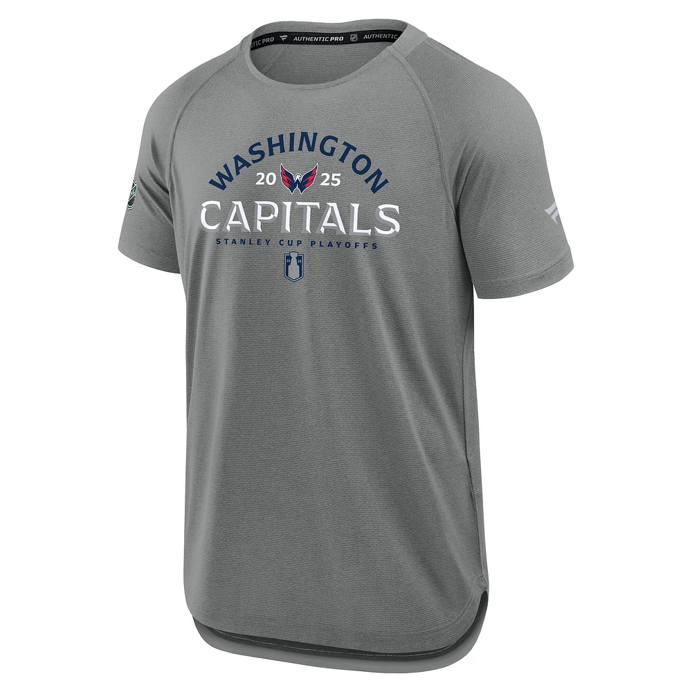 Men's Fanatics Heather Gray Washington Capitals 2025 Stanley Cup Playoffs Authentic Pro Rink Performance T-Shirt