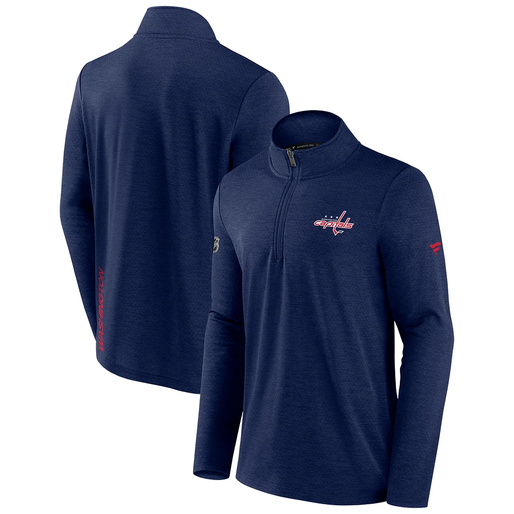 Veste à quart de zip authentique Pro Rink des Washington Capitals marque Fanatics pour hommes, bleu marine chiné