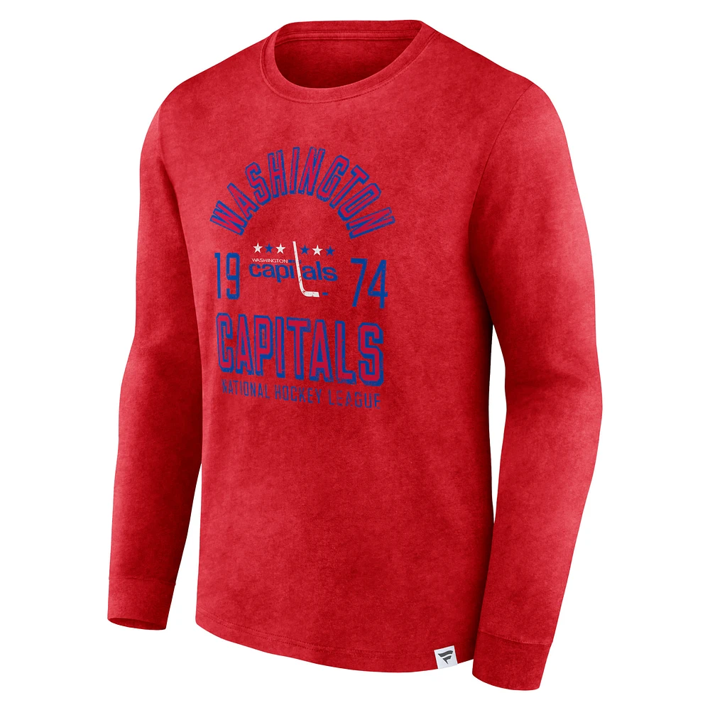 T-shirt à manches longues Fanatics Heather Red Washington Capitals Keep The Zone pour hommes