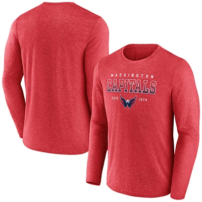 T-shirt à manches longues Fanatics Heather Red Washington Capitals pour hommes