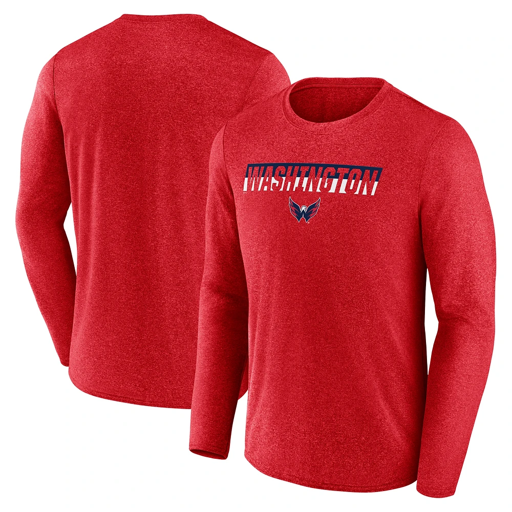 T-shirt à manches longues de transition Fanatics Heather Red pour hommes des Capitals Washington