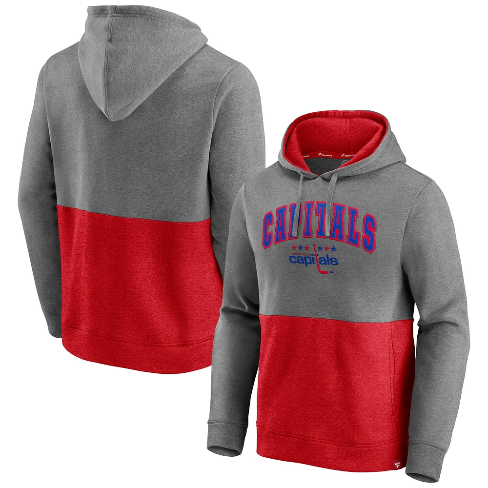 Sweat à capuche Fanatics pour hommes, gris chiné/rouge, Washington Capitals Block Party Classic Arch Signature