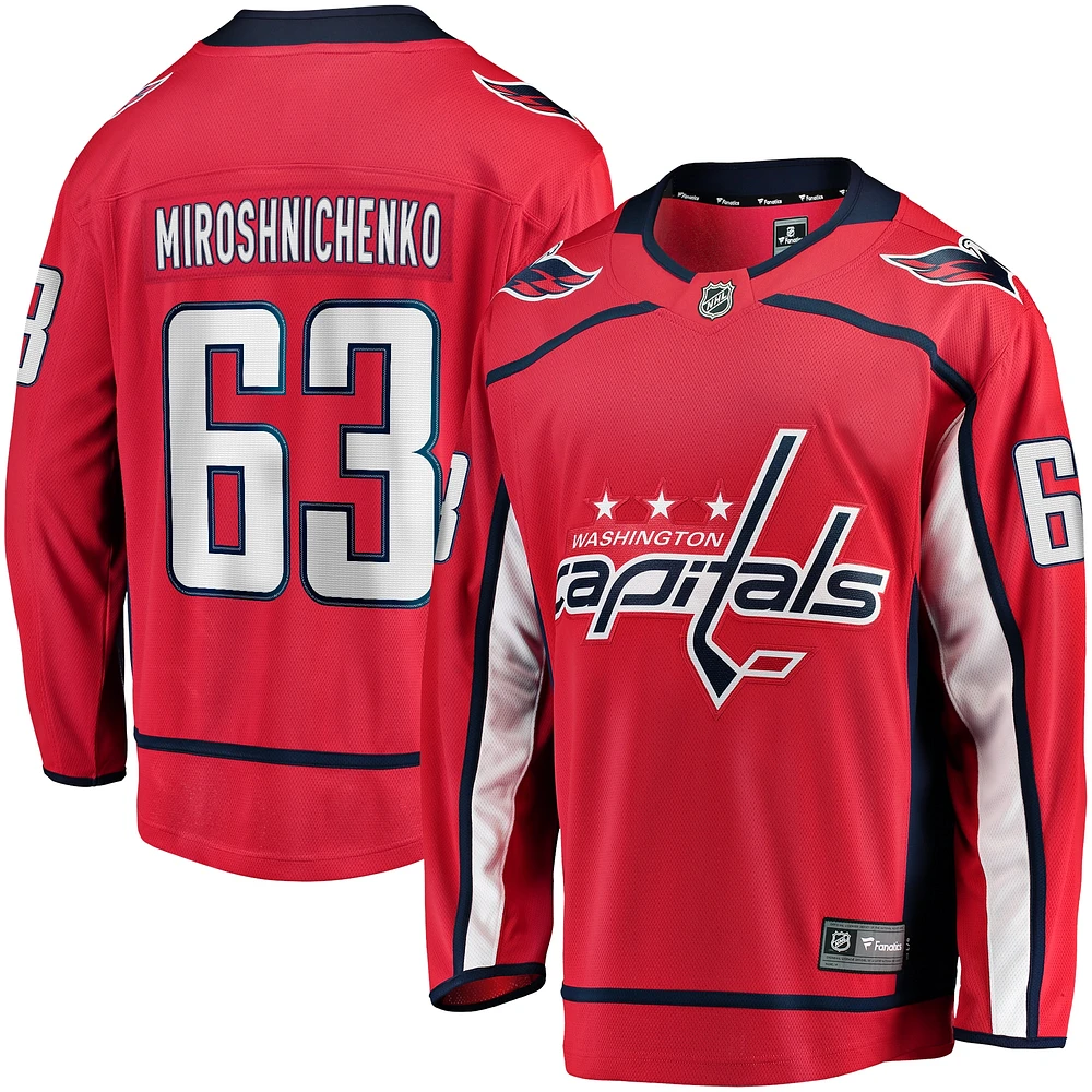 Fanatics pour hommes Ivan Miroshnichenko Rouge Washington Capitals Home Premier Breakaway Player Maillot