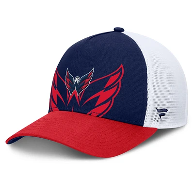 Casquette ajustable à cadre en A pour homme Fanatics bleu marine/rouge Washington Capitals Authentic Pro