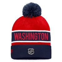 Men's Fanatics Navy/Red Washington Capitals Authentic Pro Rink Cuffed Knit Hat with Pom