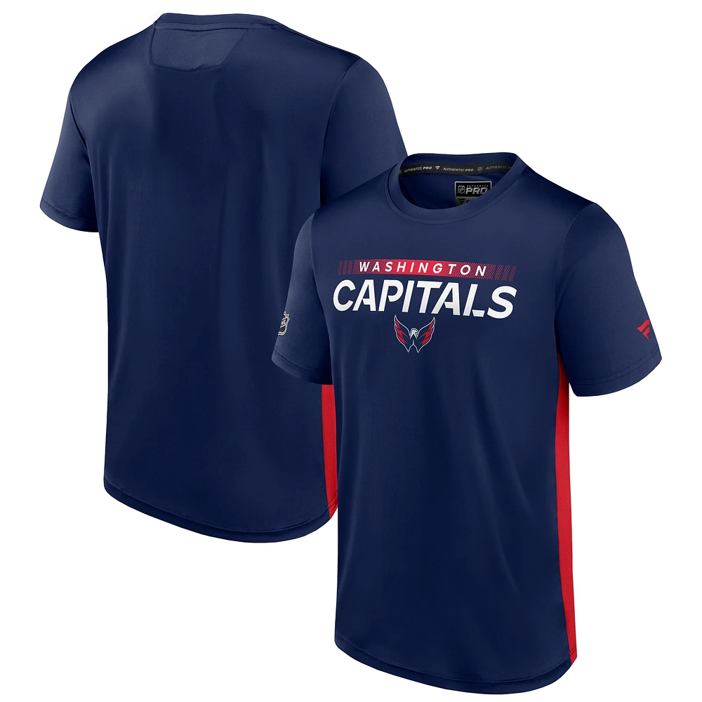 T-shirt authentique Pro Rink Tech Fanatics pour hommes, bleu marine/rouge, Washington Capitals