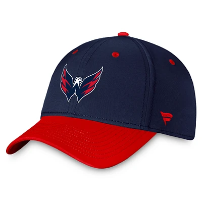 Casquette flexible bicolore authentique Pro Rink Fanatics pour hommes, bleu marine/rouge, Washington Capitals