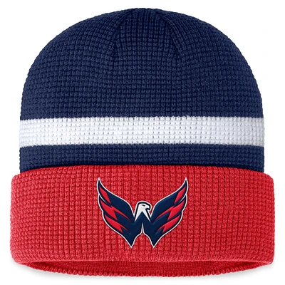 Bonnet en tricot à revers fondamental Washington Capitals Fanatics pour hommes, bleu marine/rouge