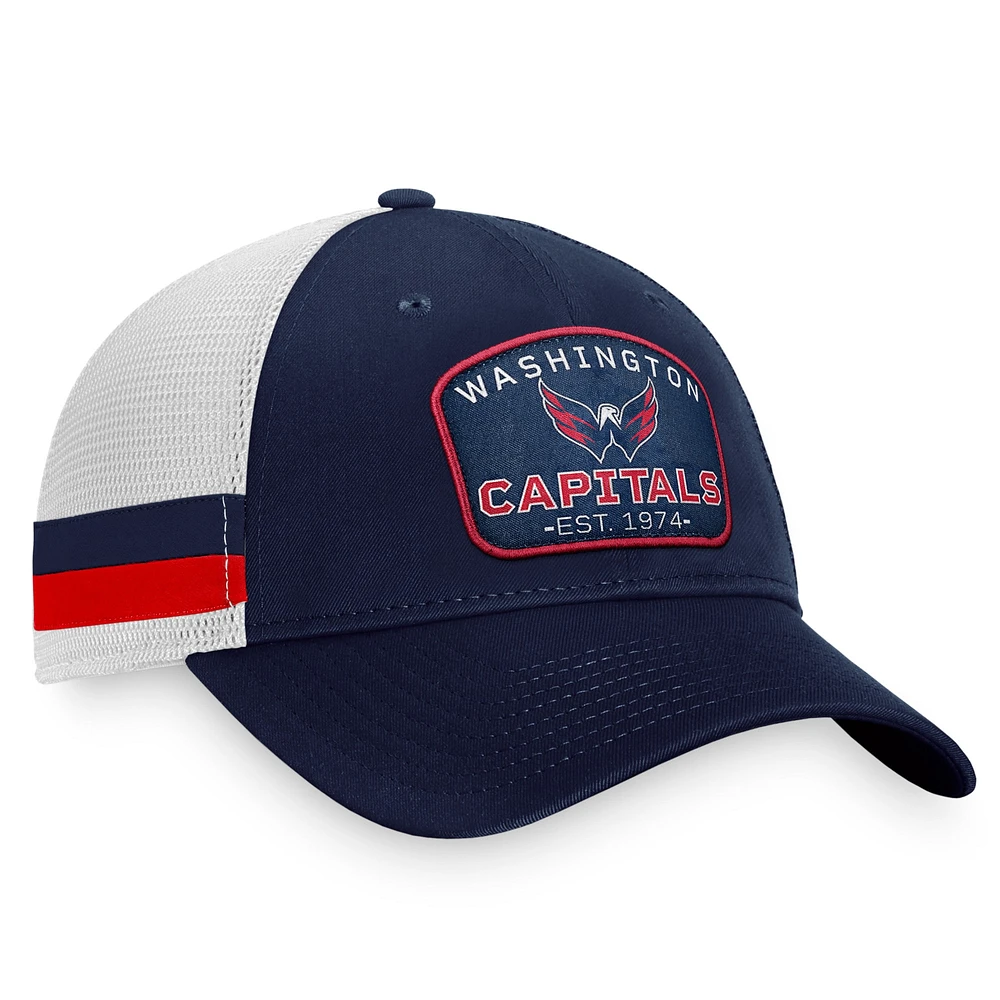 Men's Fanatics Navy/White Washington Capitals Fundamental Striped Trucker Adjustable Hat