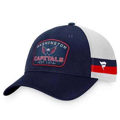 Casquette réglable de camionneur à rayures fondamentales Washington Capitals Fanatics pour hommes, bleu marine/blanc