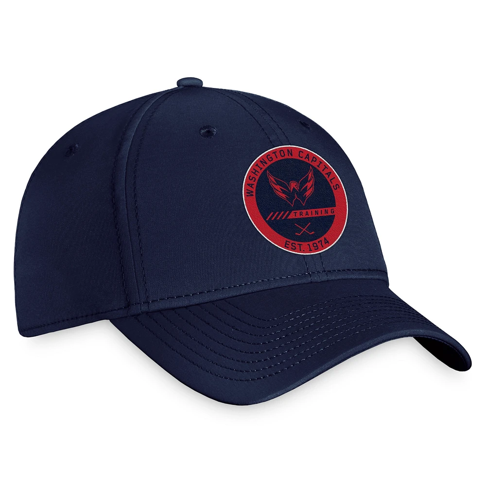 Casquette flexible bleu marine Fanatics pour hommes Washington Capitals 2022 Authentic Pro Training Camp