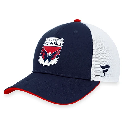 Casquette réglable de camionneur Fanatics Navy Washington Capitals NHL Draft On Stage pour hommes