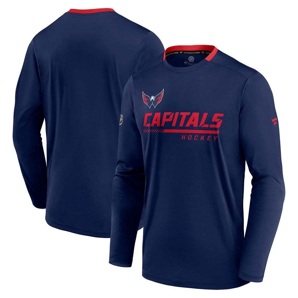 T-shirt à manches longues authentique Pro Locker Room Fanatics pour hommes, bleu marine, Washington Capitals