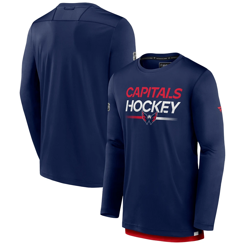 T-shirt à manches longues authentique Pro Fanatics pour hommes, bleu marine, Washington Capitals