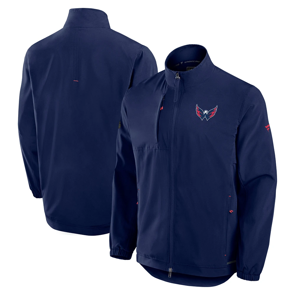 Veste d'entraîneur entièrement zippée pour homme Fanatics Navy Washington Capitals Authentic Pro Rink