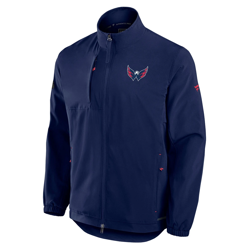 Veste d'entraîneur entièrement zippée pour homme Fanatics Navy Washington Capitals Authentic Pro Rink