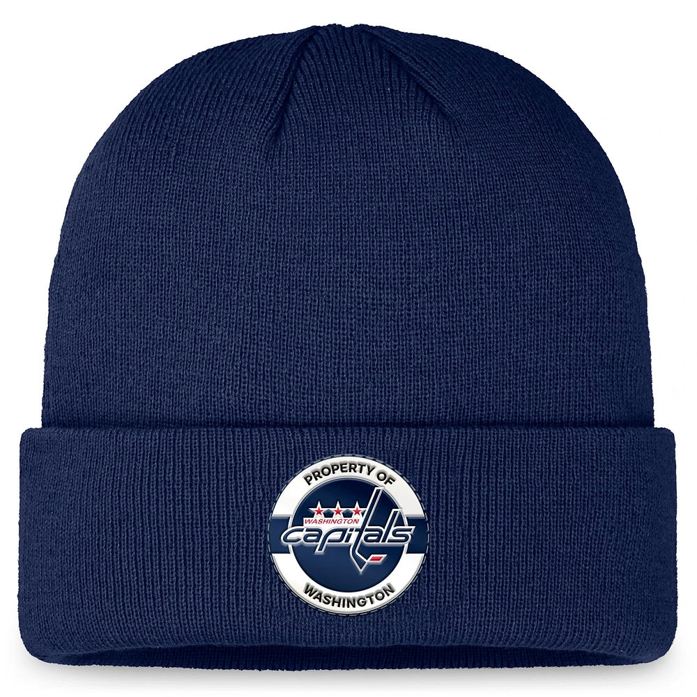 Bonnet en tricot à revers authentique Pro Training Camp Fanatics Navy Washington Capitals pour hommes