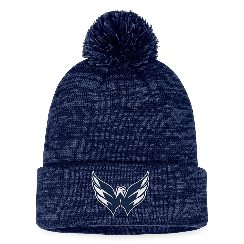 Bonnet en tricot à revers fondamental Fanatics Navy Washington Capitals pour hommes avec pompon