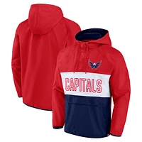 Men's Fanatics Red/Navy Washington Capitals Backhand Shooter Defender Anorak Raglan Hoodie Quarter-Zip Jacket