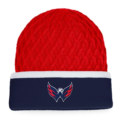 Bonnet en tricot à revers rayé emblématique des Washington Capitals Fanatics pour hommes rouge/bleu marine