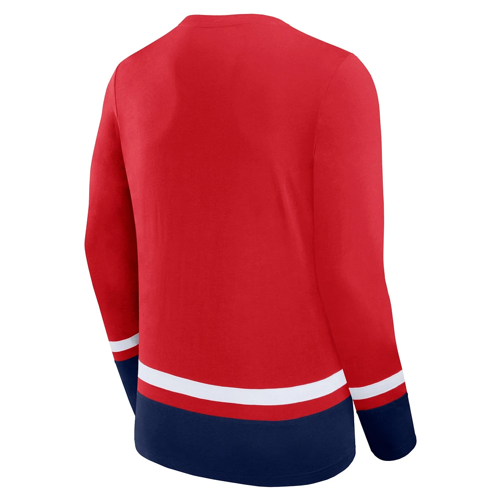 T-shirt rouge à manches longues lacets Fanatics Washington Capitals Back Pass pour hommes