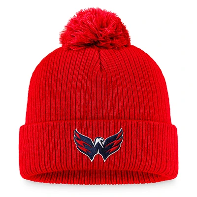 Men's Fanatics Red Washington Capitals Core Primary Logo Cuffed Knit Hat with Pom