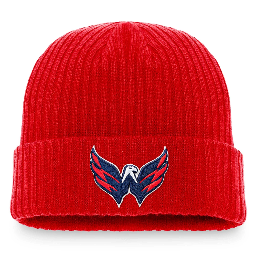 Bonnet en tricot à revers avec logo principal Fanatics Red Washington Capitals Core pour hommes