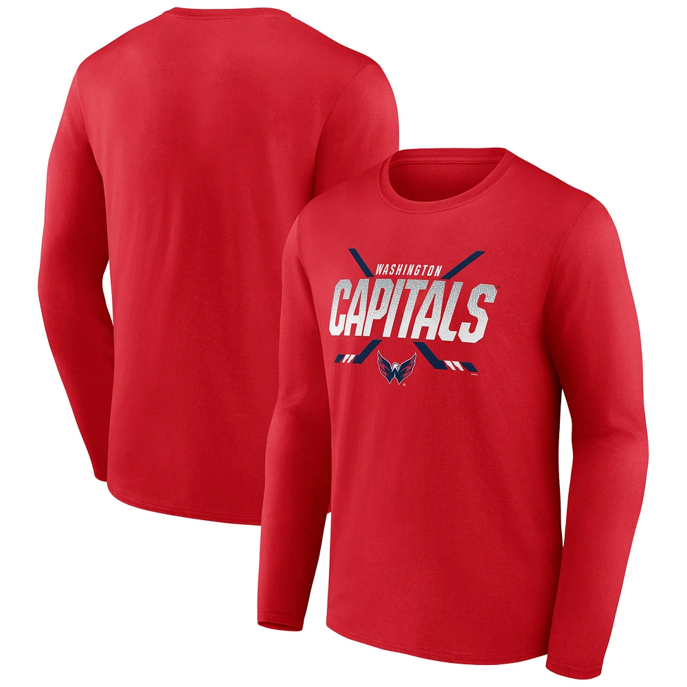 T-shirt rouge à manches longues Covert des Washington Capitals de marque Fanatics pour hommes