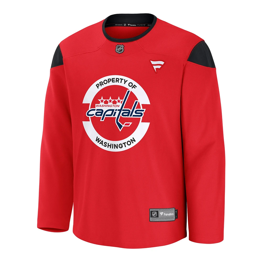 Maillot d'entraînement à domicile des Washington Capitals rouge Fanatics pour hommes