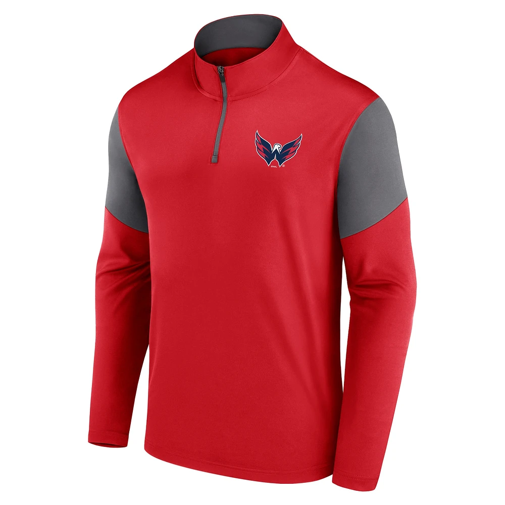 Haut zippé quart de tour avec logo des Capitals Washington Fanatics pour hommes, rouge