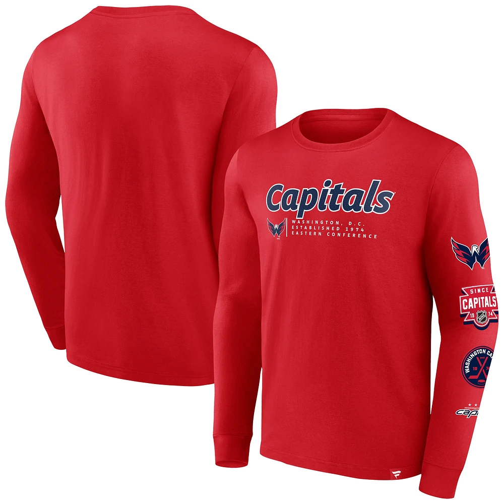 T-shirt rouge à manches longues Fanatics pour hommes des Capitals de Washington Strike the Goal