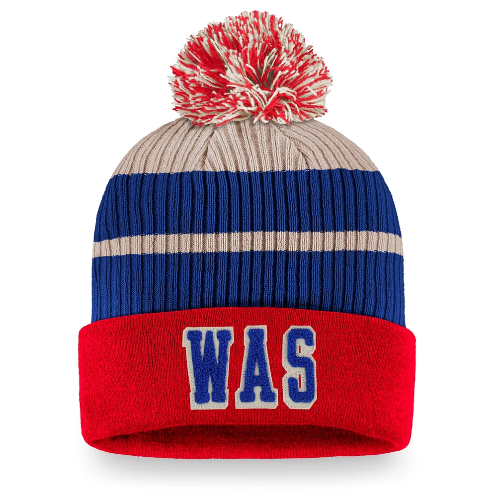 Bonnet en tricot à revers True Classics pour homme des Capitals de Washington avec pompon rouge de marque Fanatics