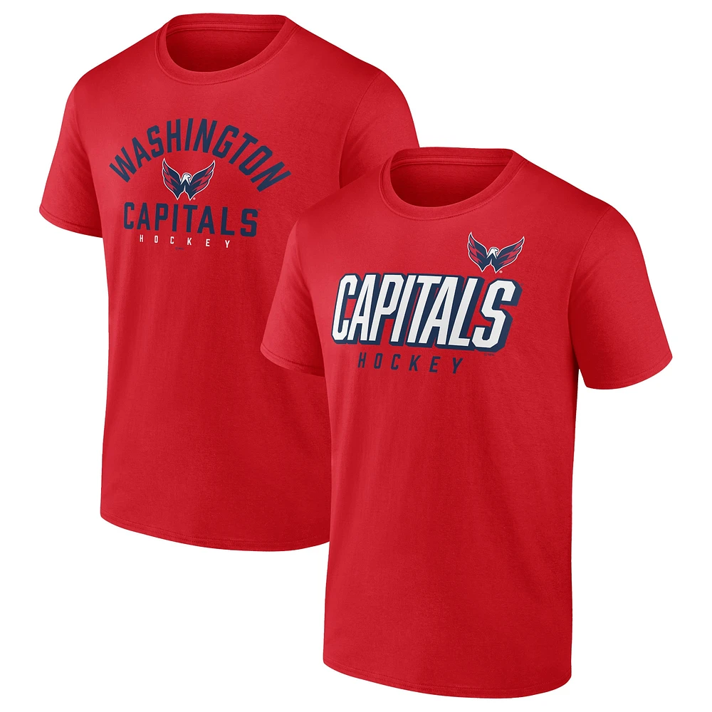 Ensemble de deux t-shirts rouges Fanatics pour hommes avec le mot-symbole des Washington Capitals