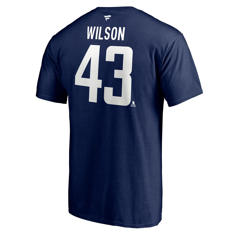 Fanatics pour hommes Tom Wilson Navy Washington Capitals 2020/21 T-shirt authentique avec nom et numéro de pile