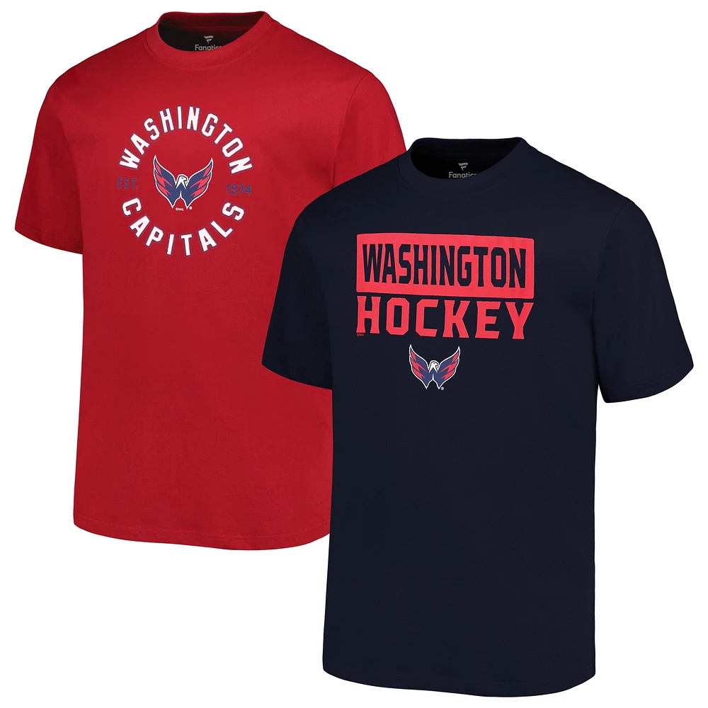 Ensemble de 2 t-shirts Fanatics Washington Capitals Big & Tall pour hommes