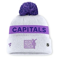 Bonnet en tricot à revers avec pompon pour homme Fanatics White Washington Capitals Hockey Fights Cancer