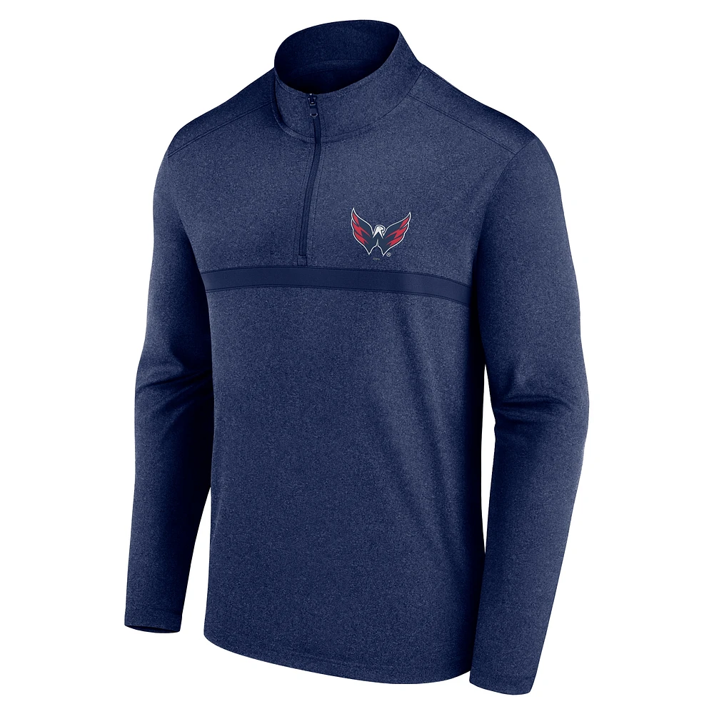 Men's  Heather Navy Washington Capitals Head-to-Head Raglan Quarter-Zip Top