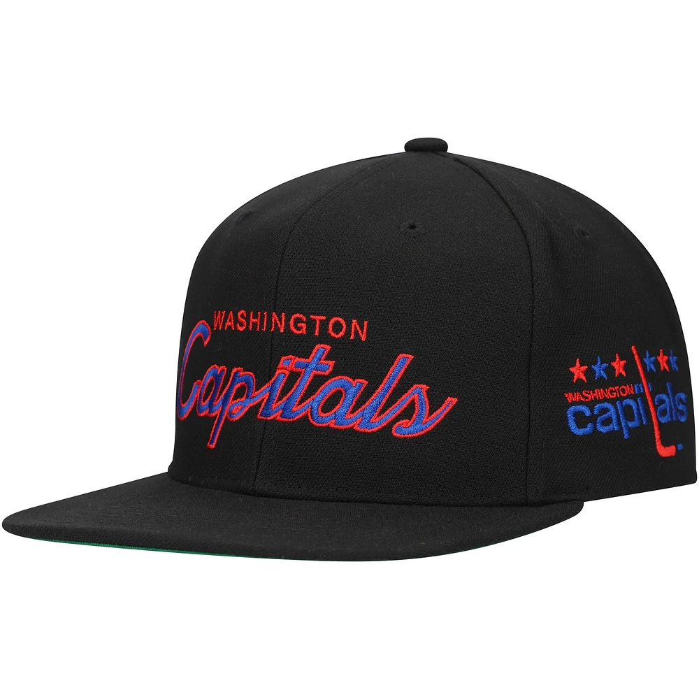 Casquette Snapback noire Mitchell & Ness Washington Capitals Core Team Script 2.0 pour hommes